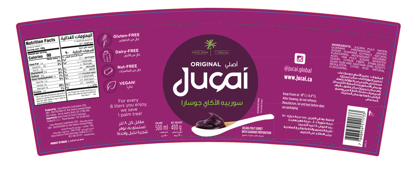 Açai Sorbert with Guarana 500 ml - Juçai